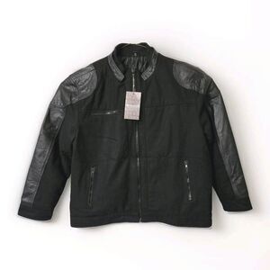BURK'S BAY Jacket Men's‎ Sz 2XL Black Genuine Leather Wool Classic Varsity Rider